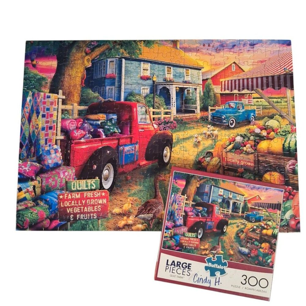 Buffalo 300 Large Piece Puzzle Quilt Farm Farmer Market Truck Stand Roadside‎